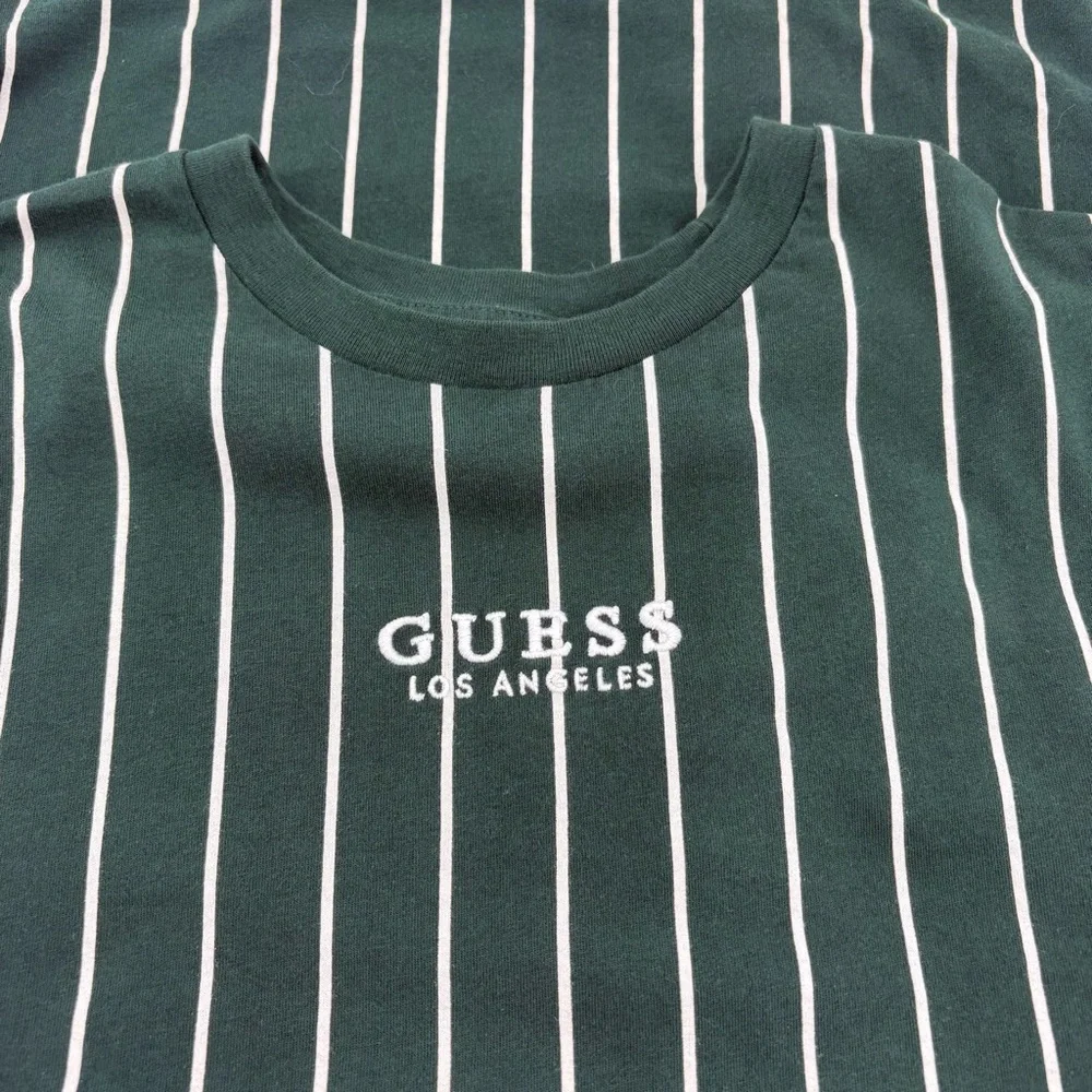 GUESS Dark Green and White Striped Tee Size Small Retro‎ 90s - Picture 2 of 6